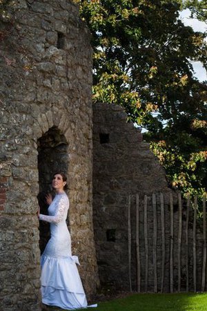 Abito da Sposa Naturale Cerniera in Pizzo Originale con Seghettato