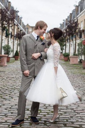 Abito da Sposa Conservatore Sotto Ginocchio con Fiocco Buco Della Serratura Schiena Largo