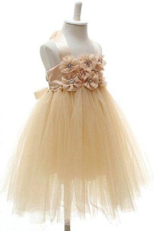 Abito da Cerimonia Bambini Cerniera con Fiore con Fiocco A-Line in Tulle