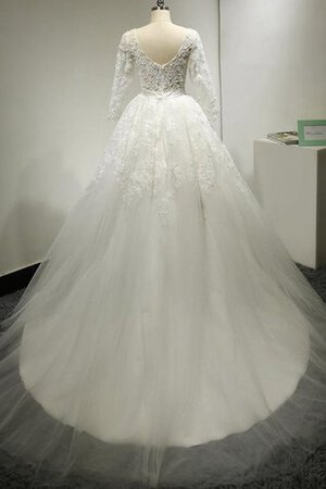 Abito da Sposa Cerniera A Terra con Tre Quarti Lunghezza Maniche A-Line in Tulle