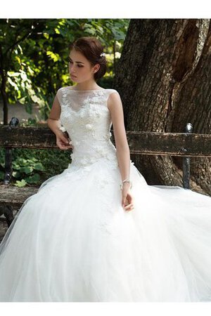 Abito da Sposa Lunghi Barchetta con Fiore Cappellino Ball Gown