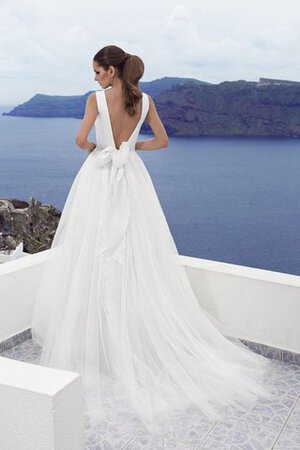 Abito da Sposa A-Line A Terra Semplice con Nastro V-Scollo