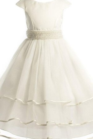 Abito da Cerimonia Bambini con Perline con Fusciacca Naturale in Tulle con Manica Corte