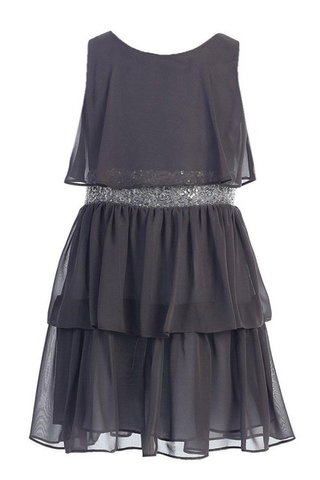 Abito da Cerimonia Bambini in Chiffon Alta Vita con Paillette Cerniera A-Line