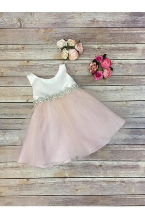 Abito da Cerimonia Bambini con Perline Alta Vita in Tulle Sotto Ginocchio A-Line