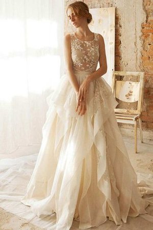 Abito da Sposa in Organza con Criss-cross con Ricamo Senza Maniche in Pizzo