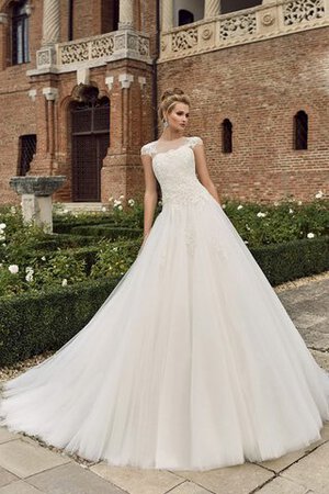 Abito da Sposa con Manica Corte Cappellino Naturale A-Line Largo