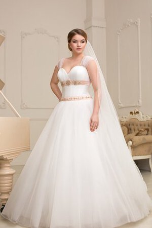 Abito da Sposa con Increspato A Terra A-Line con Manica Corte Cappellino