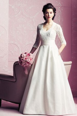 Abito da Sposa in Pizzo Queen Anne Stravagante Semplice con Tre Quarti Lunghezza Maniche