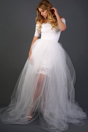 Abito da Sposa in Tulle con Manica Corte in Pizzo Semplice Formale E Informale