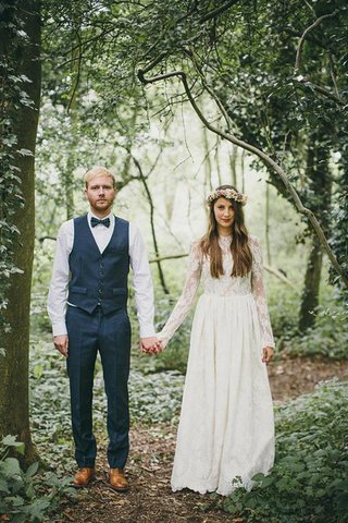 Abito da Sposa Lupetto A Terra Semplice con Maniche Lunghe Elegante