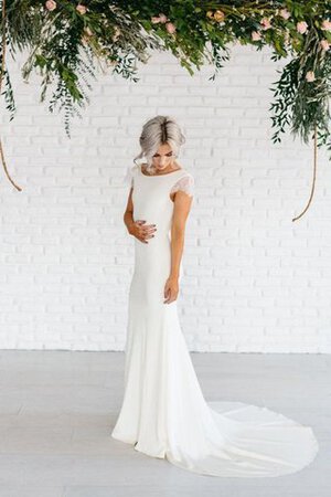 Abito da Sposa Profondo V-scollo A-Line con Manica Corte Elegante Barchetta