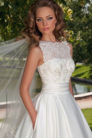 Abito da Sposa A-Line con Fusciacca Favola Seghettato Scollo in Pizzo