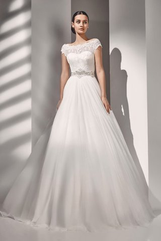 Abito da Sposa A Terra in Tulle con Cristino con Manica Corte Originale