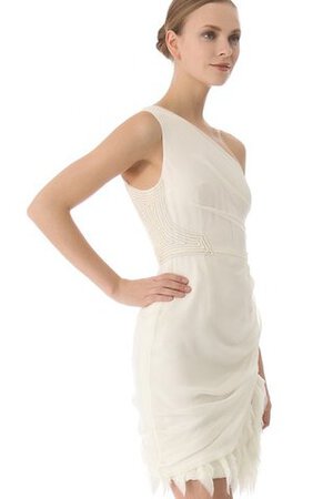 Abito da Sposa Mini con Increspato con Perline in Chiffon Naturale