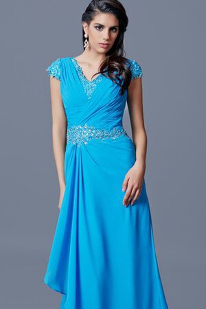 Abito da sera con Perline A Terra con Manica Corte con Applique in Chiffon