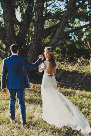 Abito da Sposa con Ricamo Tubino in Pizzo in Tulle con Maniche Lunghe