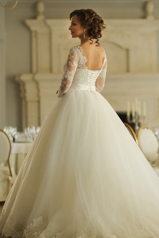 Abito da Sposa in Tulle Allacciato con Maniche Lunghe Naturale Ball Gown