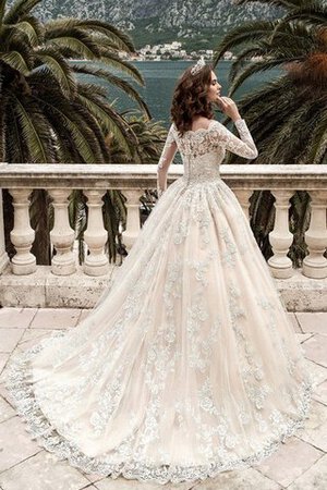 Abito da Sposa con Maniche Lunghe in Pizzo con Bottone A-Line Moda