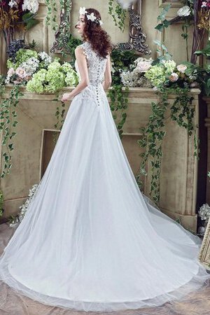 Abito da Sposa con Applique All Aperto V-Scollo Naturale A Terra