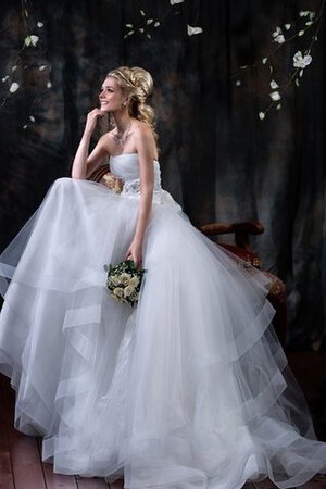 Abito da Sposa Naturale in Tulle con Seghettato Allacciato con Festone