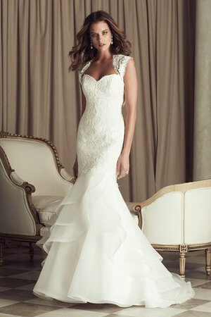 Abito da Sposa Shiena Sheer Convenzionale con Cascata Volant Romantico Senza Maniche