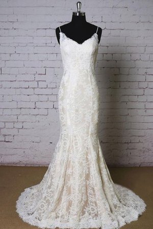 Abito da Sposa con Applique Schiena Nuda Cerniera A Terra V-Scollo