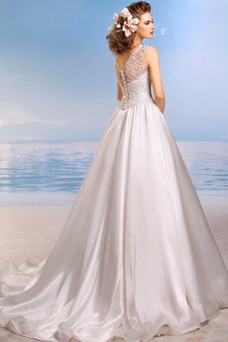 Abito da Sposa V-Scollo A-Line in Pizzo Senza Maniche Lunghi