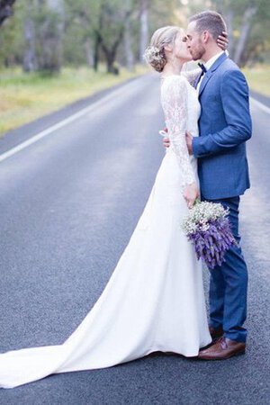 Abito da Sposa Semplice con Maniche Lunghe in Pizzo A-Line A Terra