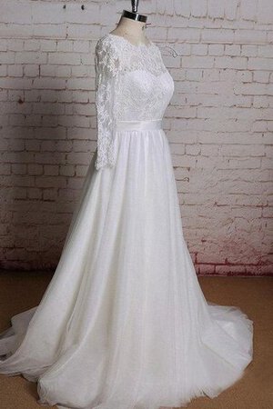 Abito da Sposa con Maniche Lunghe in Pizzo Coda A Strascico Corto con Piega in Tulle