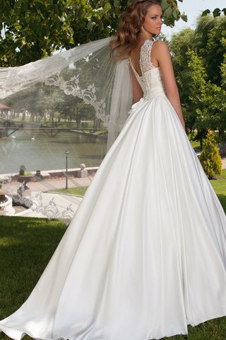 Abito da Sposa A-Line con Fusciacca Favola Seghettato Scollo in Pizzo