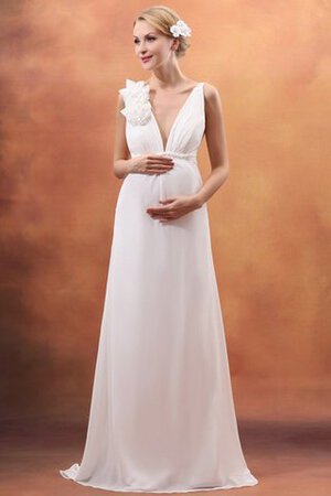 Abito da Sposa Schiena Nuda Alta Vita in Chiffon con Fiore con Nastro