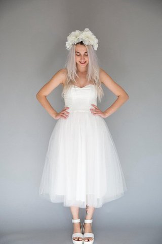 Abito da Sposa in Tulle Sotto Ginocchio Cuore con Piega Cerniera