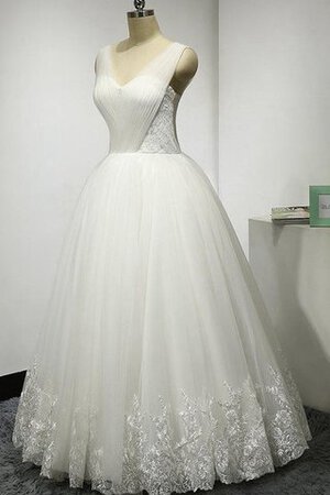 Abito da Sposa A-Line V-Scollo Senza Maniche Allacciato in Tulle