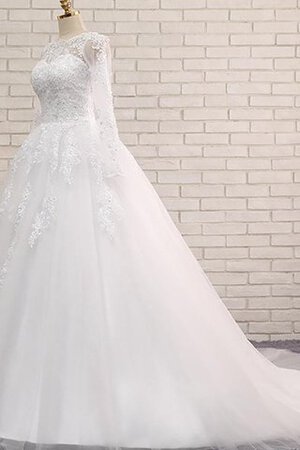 Abito da Sposa Allacciato in Tulle in Pizzo con Maniche Lunghe Coda A Strascico Cappella