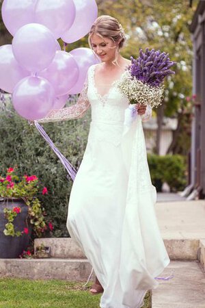 Abito da Sposa Semplice con Maniche Lunghe in Pizzo A-Line A Terra