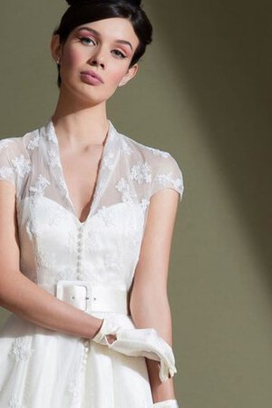 Abito da Sposa V-Scollo con Manica Corte Semplice con Applique A-Line