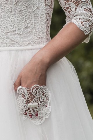 Abito da Sposa Sotto Ginocchio Largo A-Line con Applique in Pizzo