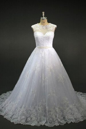 Abito da Sposa in Pizzo A Terra A-Line Cappellino con Perline