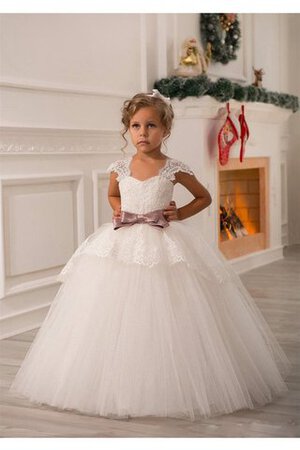 Abito da Cerimonia Bambini con Manica Corte con Nastro A Terra con Fusciacca Ball Gown