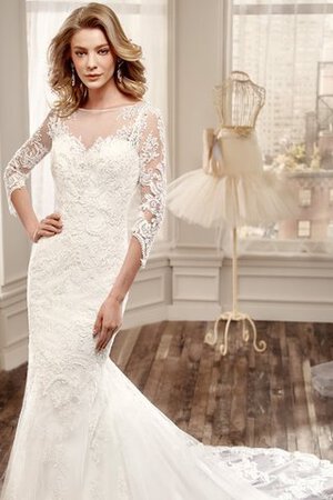 Abito da Sposa con Tre Quarti Lunghezza Maniche Sensuale Tondo Favola Formale E Informale