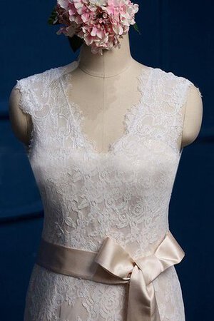 Abito da Sposa Cappellino Naturale Senza Maniche con Nastro V-Scollo