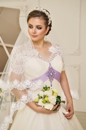 Abito da Sposa A Terra Allacciato Cappellino V-Scollo con Fusciacca