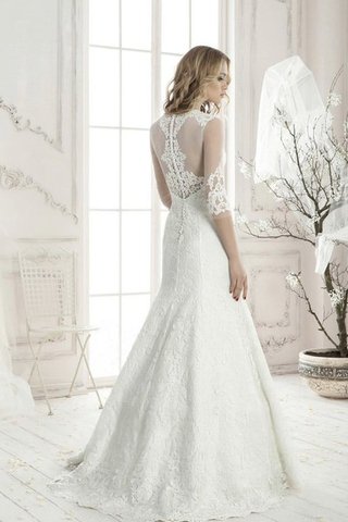 Abito da Sposa con Applique Largo Sirena con Tre Quarti Lunghezza Maniche Naturale