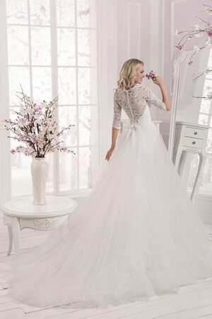 Abito da Sposa con Cristino in Tulle con Tre Quarti Lunghezza Maniche Naturale Lunghi