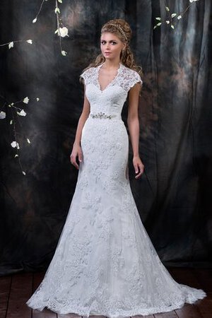 Abito da Sposa V-Scollo Stravagante Seducente con Applique Coda A Strascico Corto