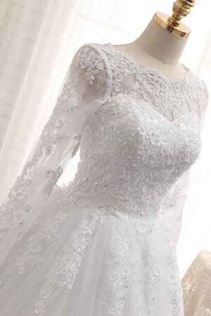 Abito da Sposa Allacciato in Tulle in Pizzo con Maniche Lunghe Coda A Strascico Cappella