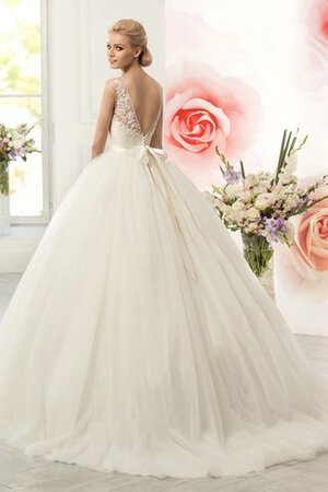 Abito da Sposa con Applique in Tulle Naturale Coda A Strascico Corto Lunghi