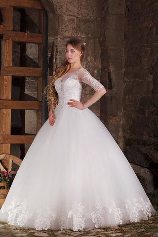 Abito da Sposa Radiosa Classico con Mezze Maniche con Applique in Tulle