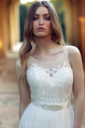 Abito da Sposa A-Line Senza Maniche Tondo Naturale con Applique